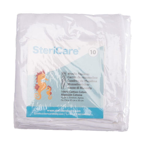 SteriCare Cotton Muslin Squares, 30cm x 30cm, Pack of 10