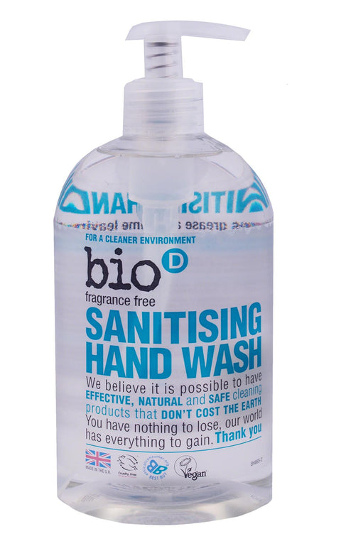 Bio-D Sanitising Fragrance Free Hand Wash, 500ml x 6 packs