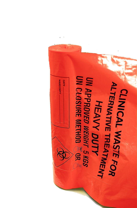 Heavy Duty Clinical Waste Sacks For Alternative Treatment, 15" x 28" x 39", Orange, Roll of 25