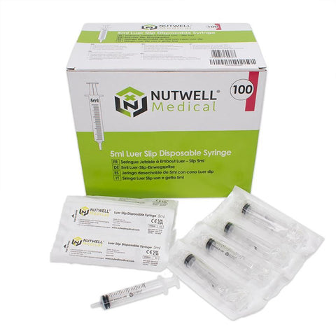 Nutwell Medical Luer Slip Syringe without Needle, 5ml, Pack of 100