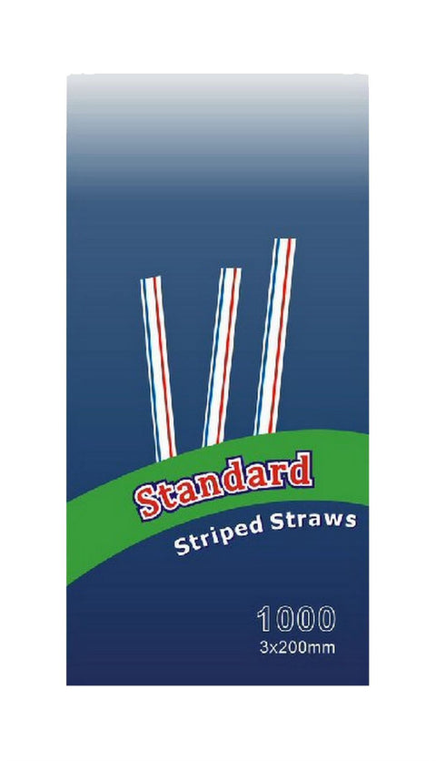 Striped 8" Plastic Straws, Assorted Colours, Pack of 1000