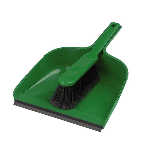 Green Dustpan and Brush, Stiff Bristles