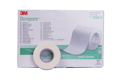 3M Durapore Surgical Tape, Hypoallergenic, White, 1.25cm x 9.1m, Pack of 1